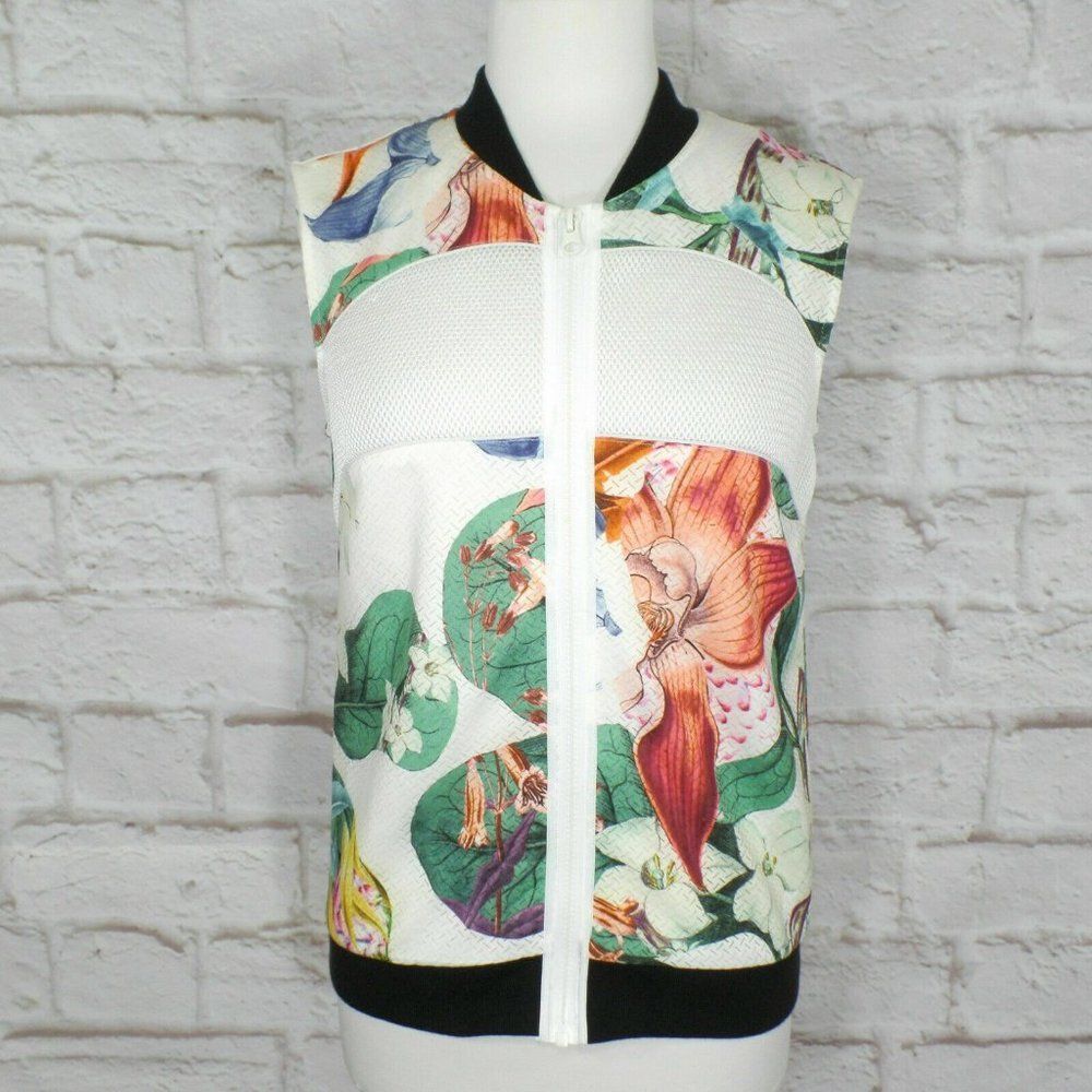 T by Bettina Liano Floral Print & Mesh Sleeveless Full Zip Vest size 8